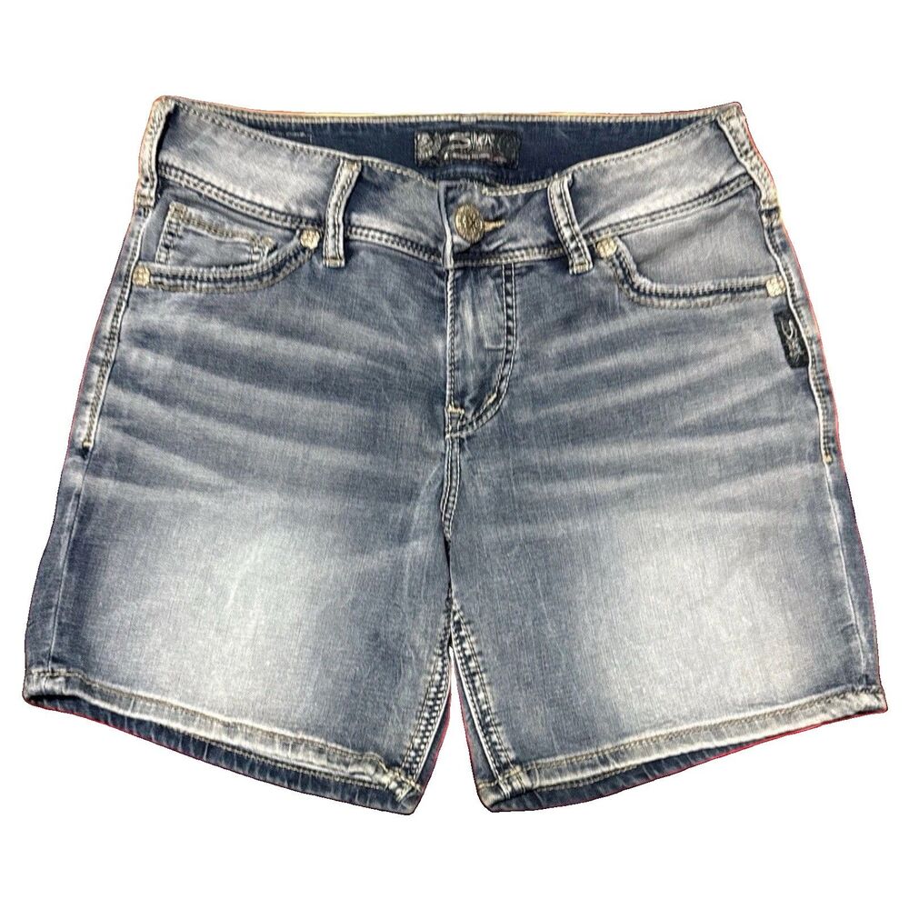 Silver Jeans Shorts Women’s 27 L4 Suki Mid Rise Blue Denim Stretch 6” Inseam